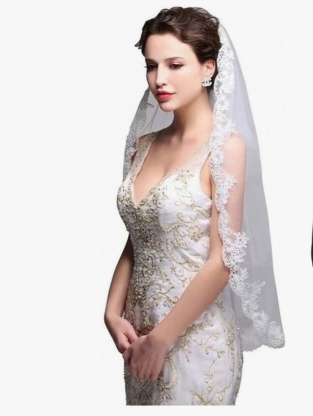 Handmade 1-Tiered Embroidered Applique Drop Hip Veil, NWOT